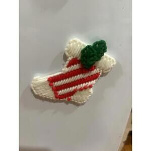 Vintage Plastic Canvas Needlepoint Stocking Ornament Grandmacore Christmas